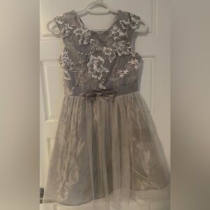 Charming Silver Floral Kids Dress With Tulle and Sequins
